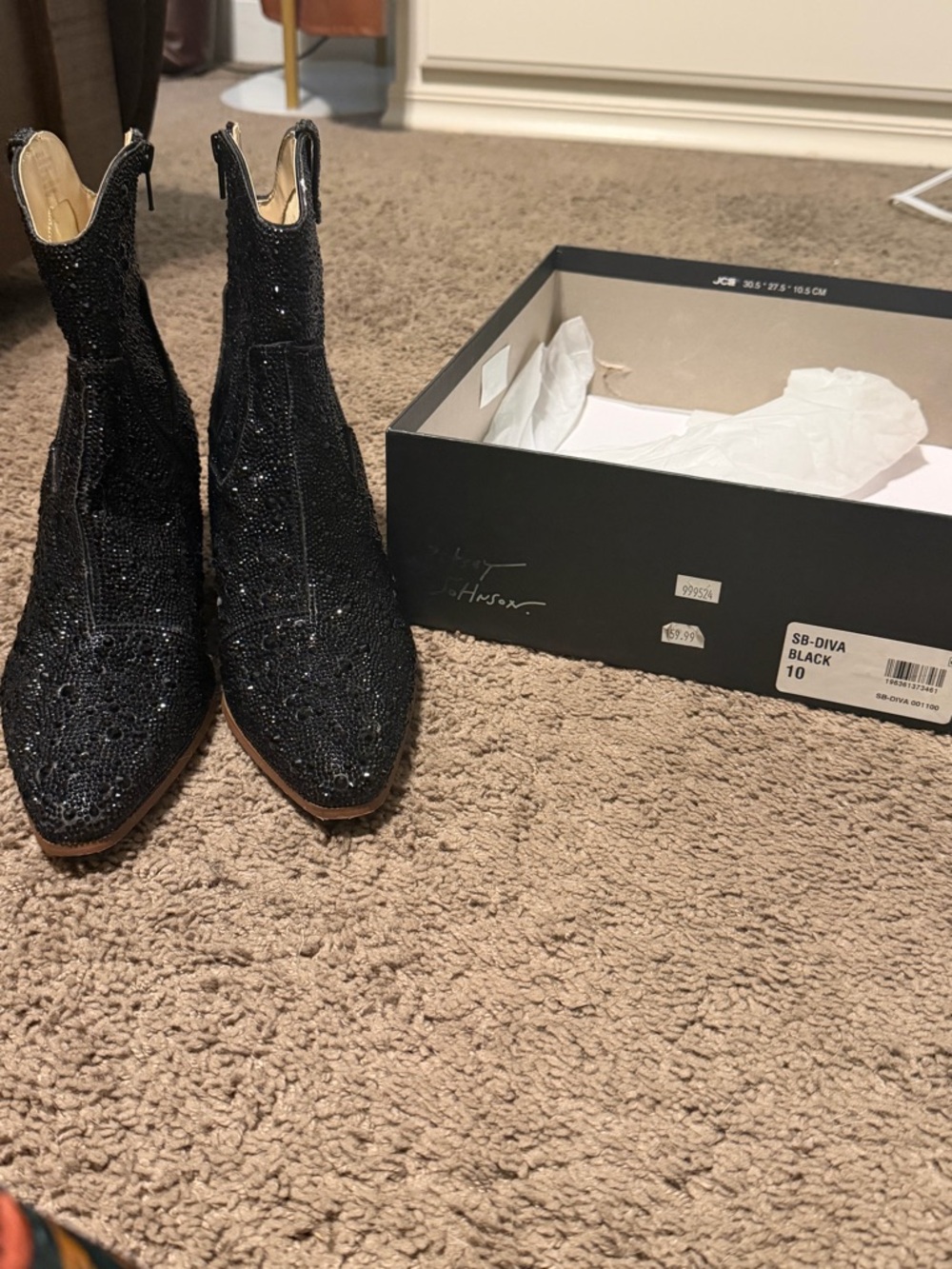 Betsey Johnson Black Sparkle Embellished Ankle Boots